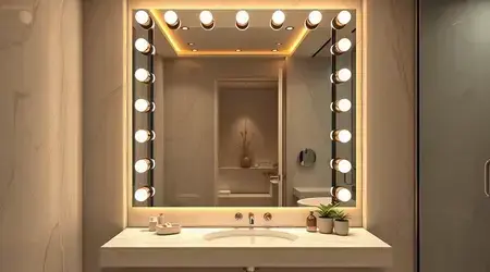 Modern bathroom with vanity lighting and ambient fixtures