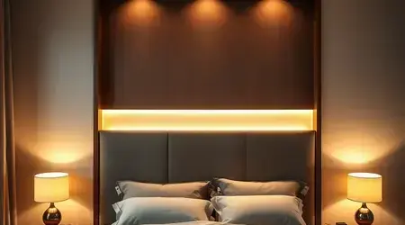 Cozy bedroom with layered ambient lighting